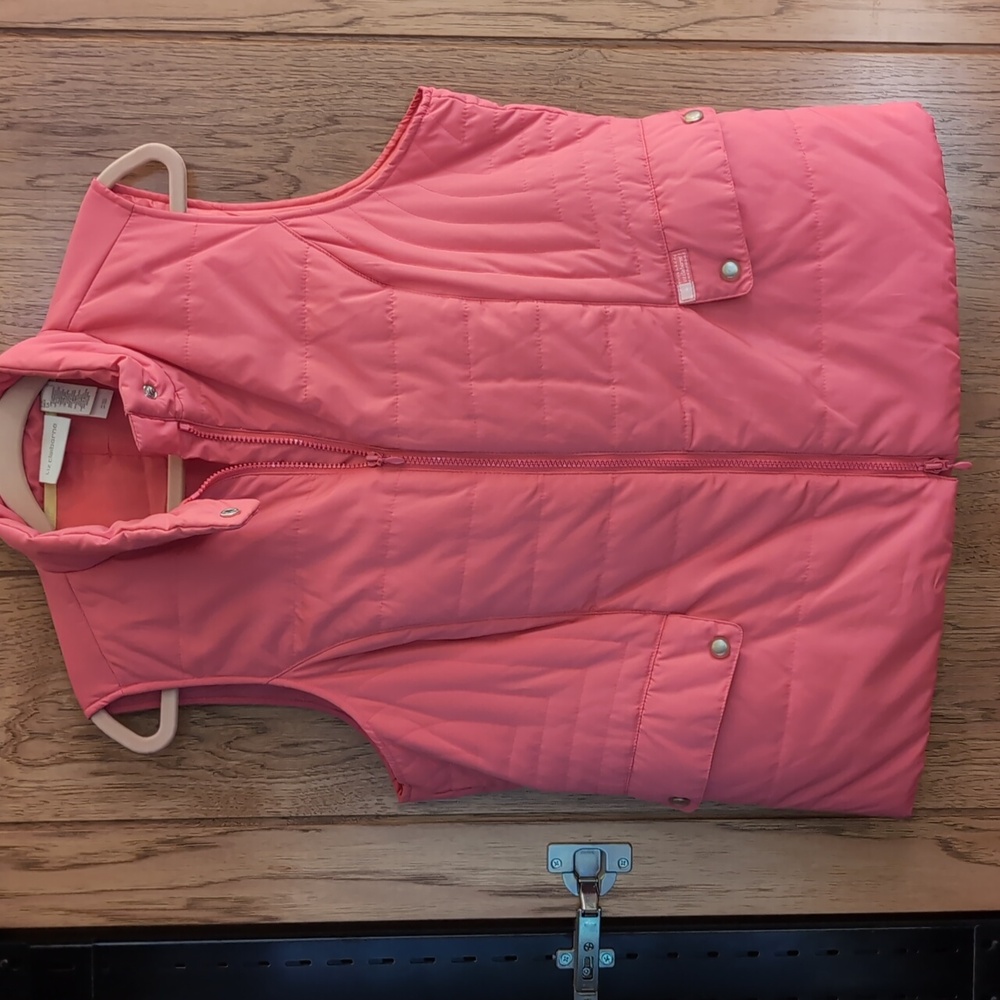 Liz Claiborne Coral Puffer Quilted  Sleeveless Vest SzL ZipUp 2Pockets EUC